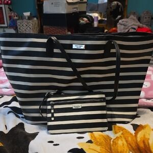 Kate Spade Black and Cream Striped Tote